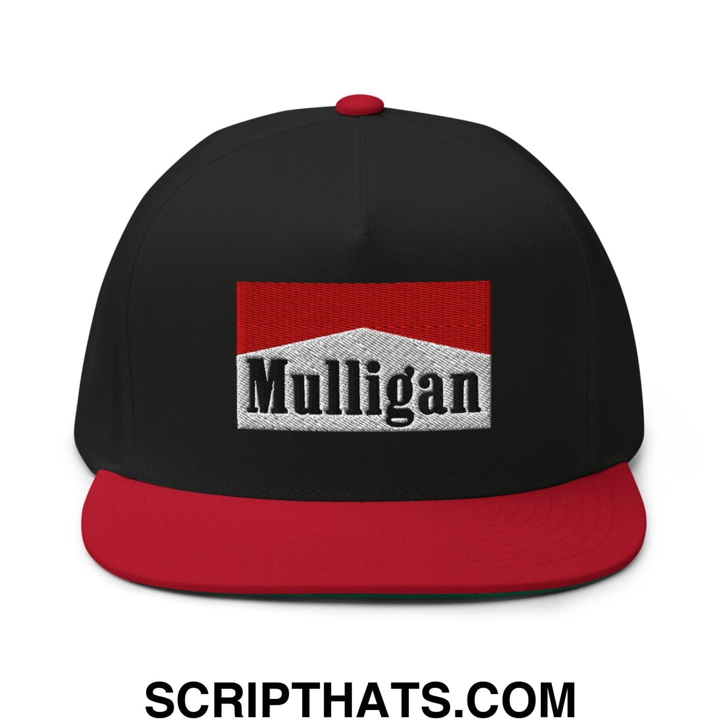 Mulligan Cigarette Red Flat Brim Bill 5 Panel Golf Snapback Hat